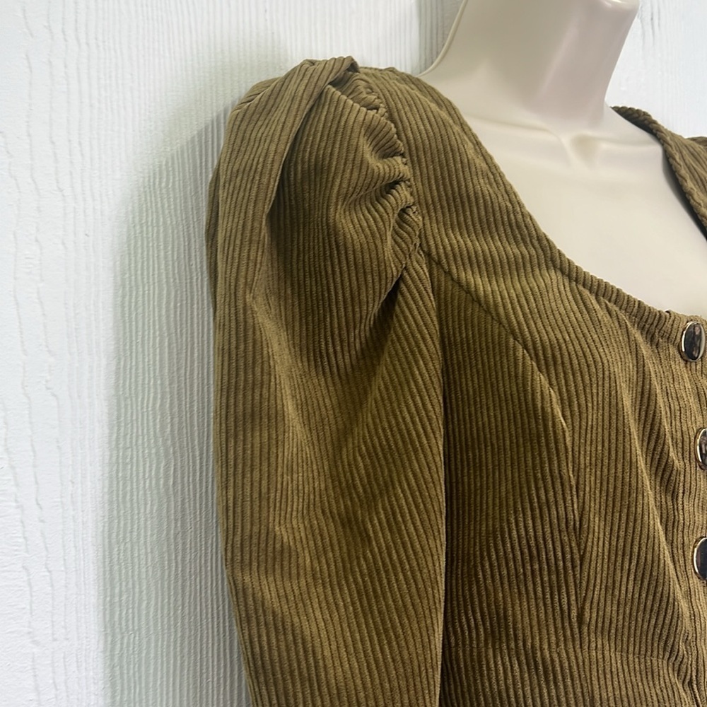 Zara - Dark Camel Corduroy Long Sleeve Large Button Crop Top Size Small - Picture 6 of 12